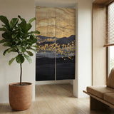 Gold black abstract noren door curtain