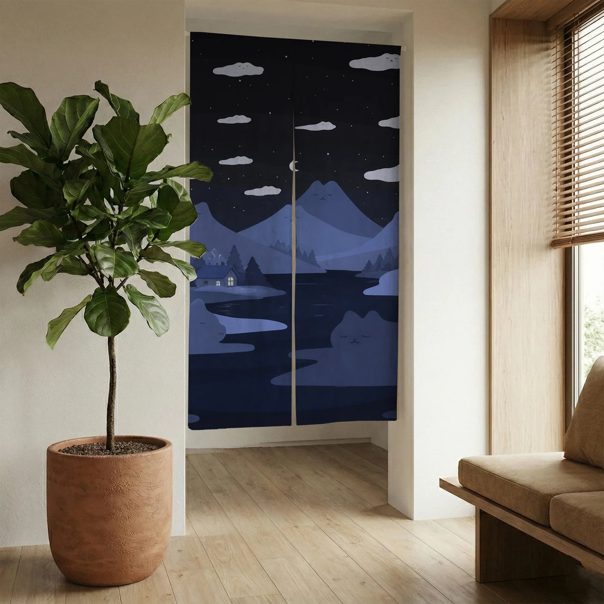 Navy cat hills noren door curtain room divider
