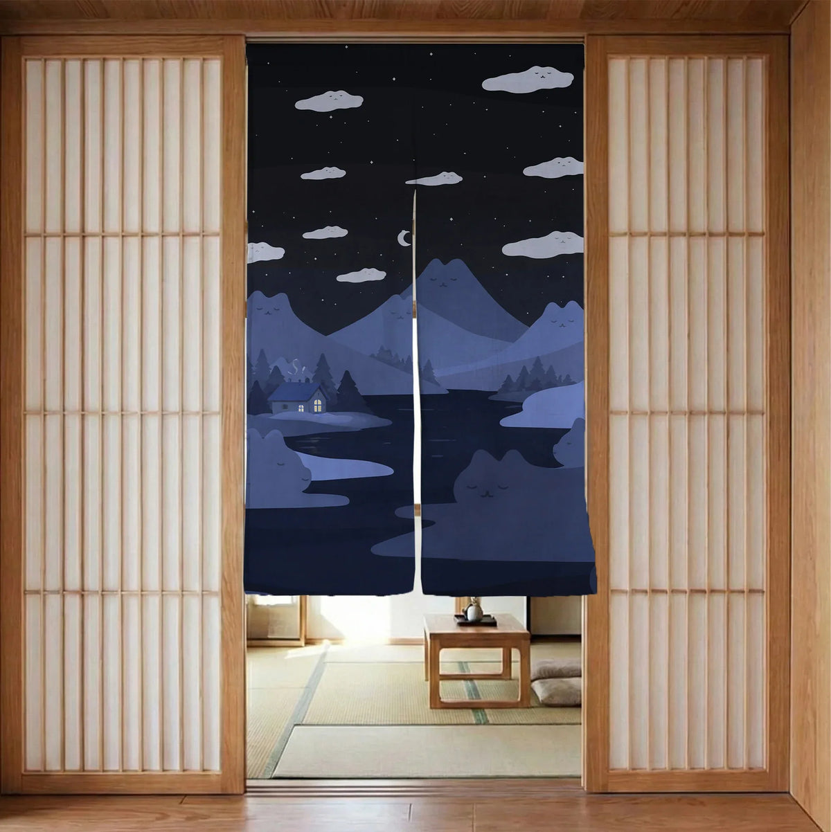 Navy cat hills noren door curtain room divider
