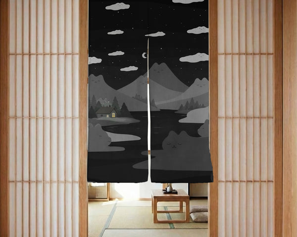 Cute cat mountains noren curtain