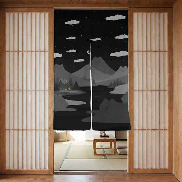 Cute Cat Mountains Noren Curtain - Noren Door Curtain - Deskneko - Noren Door Curtains