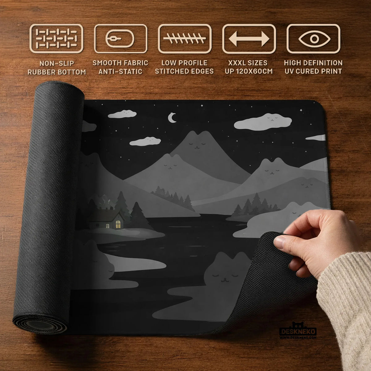 Midnight cat mountains mousepad
