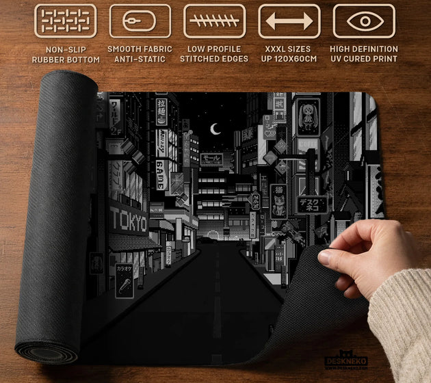 Black white tokyo desk mat