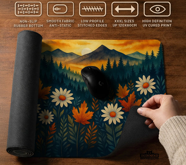 Sunset forest mountain desk mat