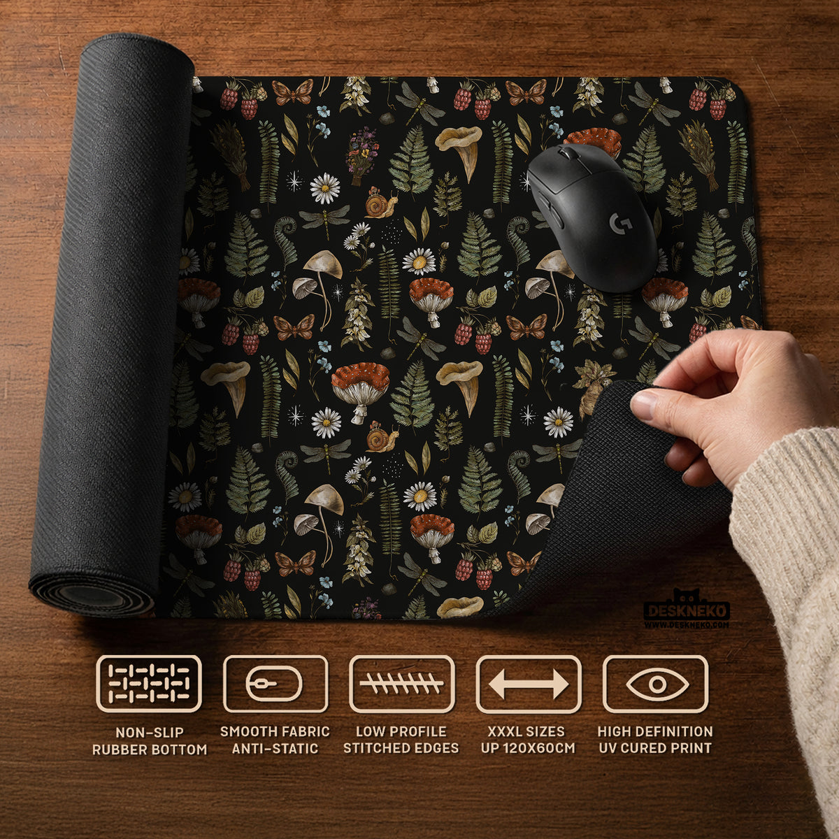 Dark botanical desk mat mousepad