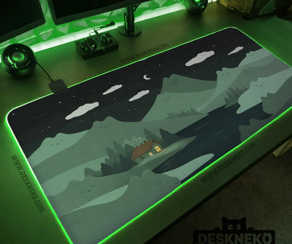 Night Forest Cats Landscape Desk Mat Mousepad XXL - Deskneko