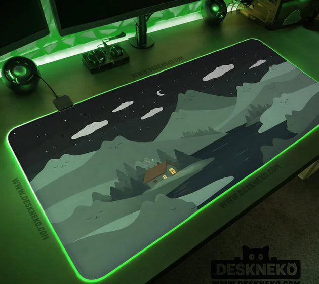 Night forest cats landscape desk mat mousepad XXL