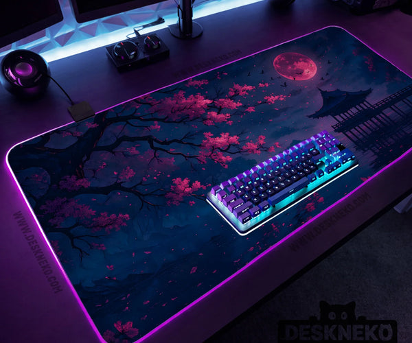 Dark Sakura Cherry Blossom Desk Mat - Deskneko