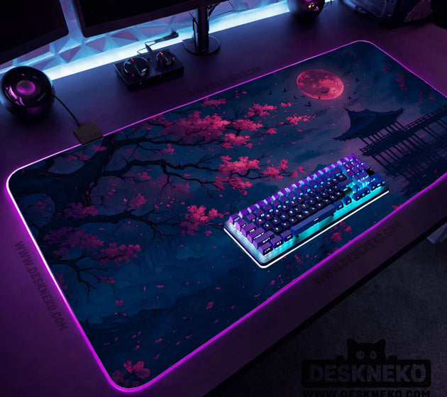 Dark sakura cherry blossom desk mat