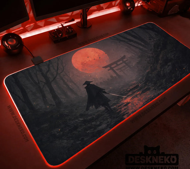 Samurai red moon desk mat mousepad