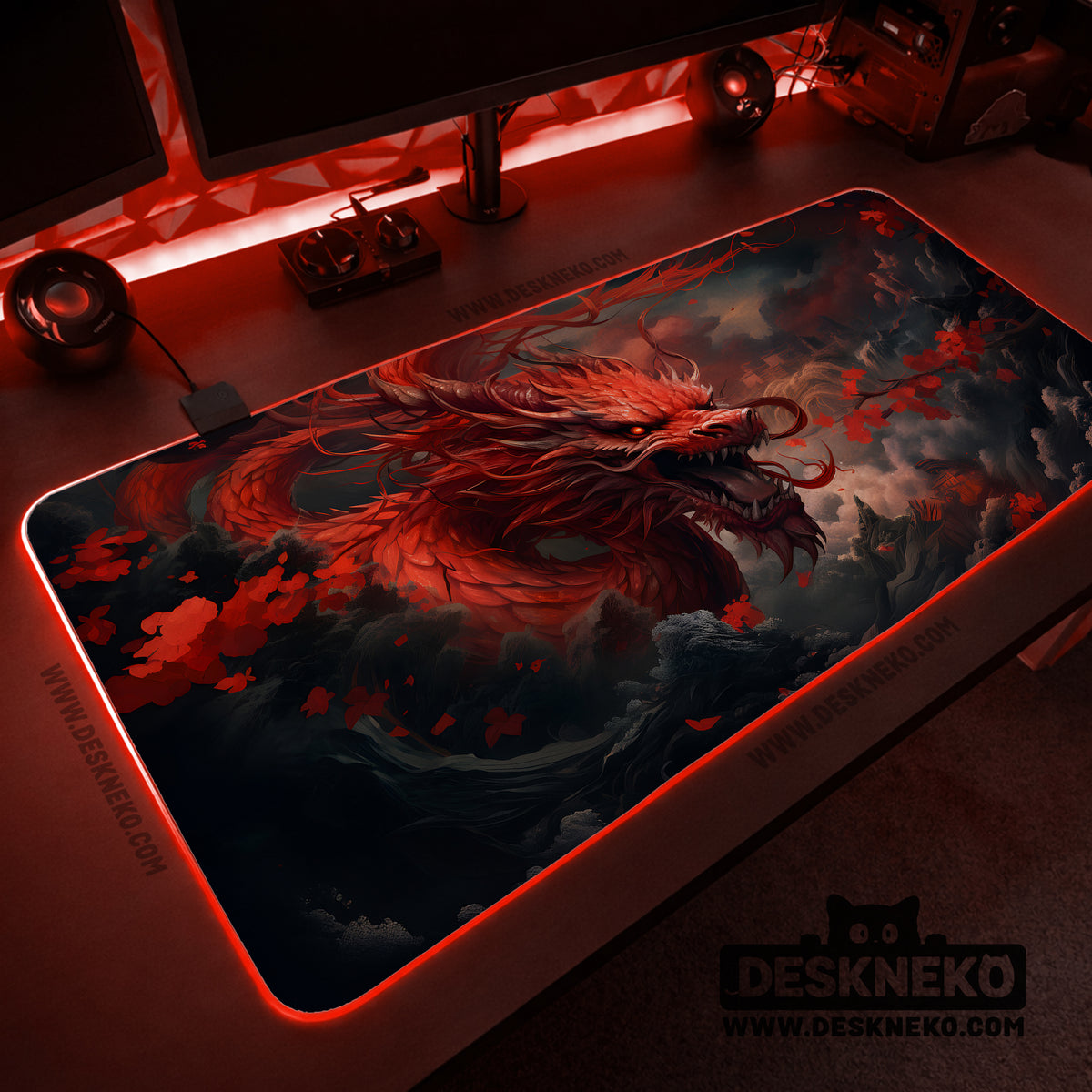 Crimson red dragon desk mat mousepad