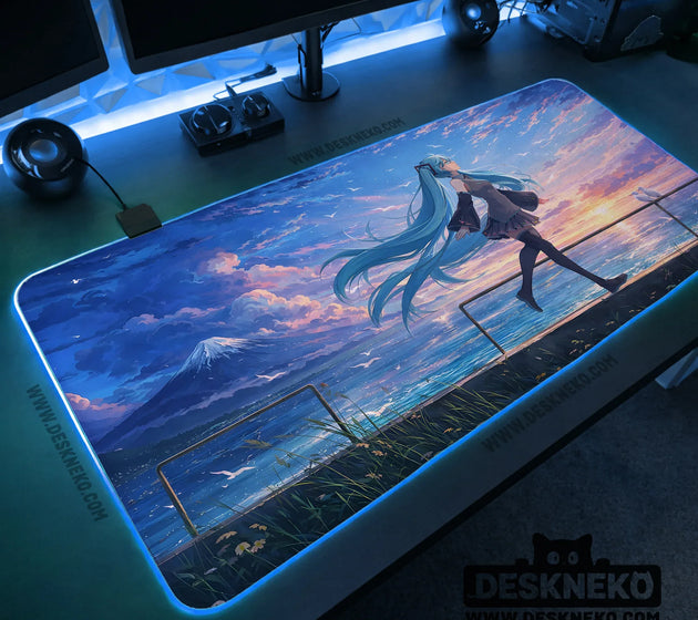 Anime girl landscape gaming desk mat mousepad