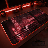 Red cyberpunk tokyo cat desk mat