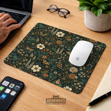 Dark floral cottagecore desk mat with botanical butterflies