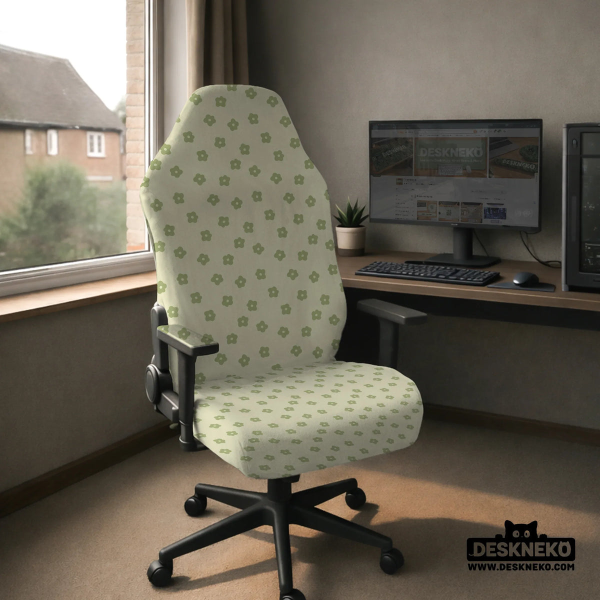 Green floral chair cover