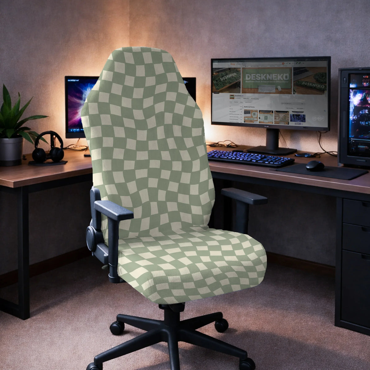 Green checker chair cover