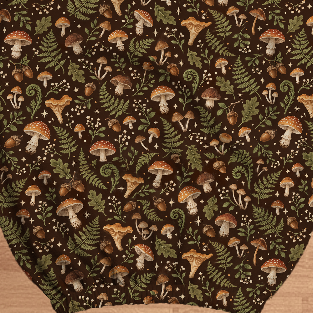 Amber Mushroom Grove fabric and elastic detail; selected cover option only, chair not included.