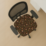 Amber Mushroom Grove seat-only cover on a mesh-back chair; mesh back and armrests stay bare.