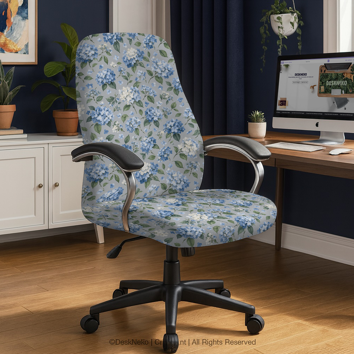 Blue Hydrangea Drift high back chair; selected cover option only, chair not included.
