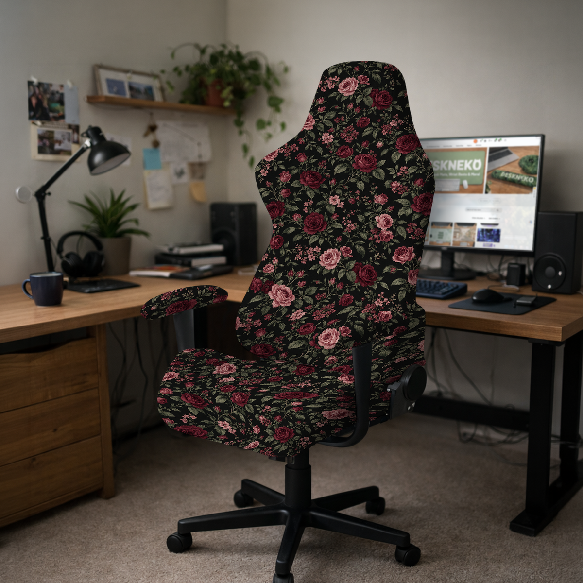 Burgundy Night Roses gaming hero; selected cover option only, chair not included.