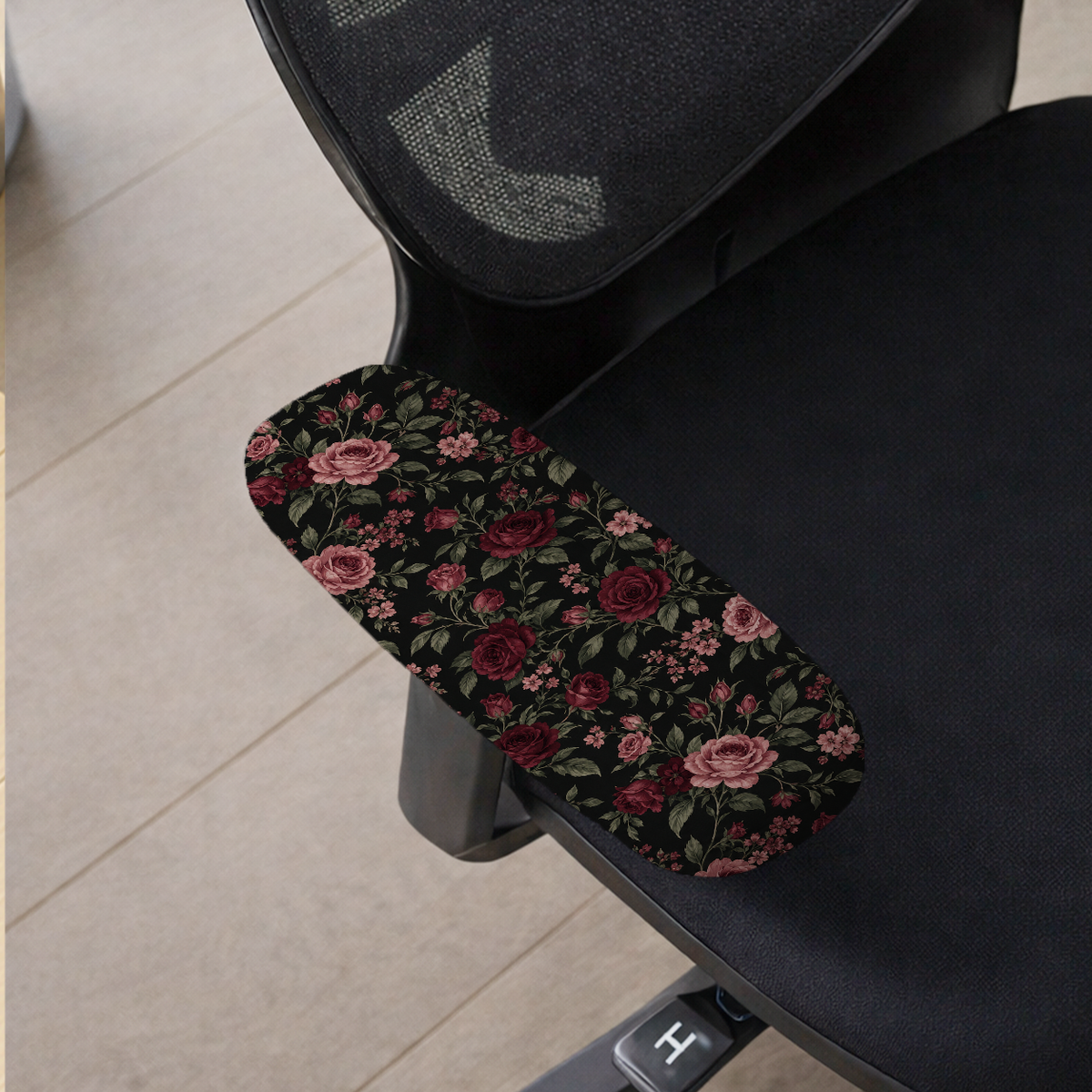 Burgundy Night Roses armrest cover detail; selected cover option only, chair not included.