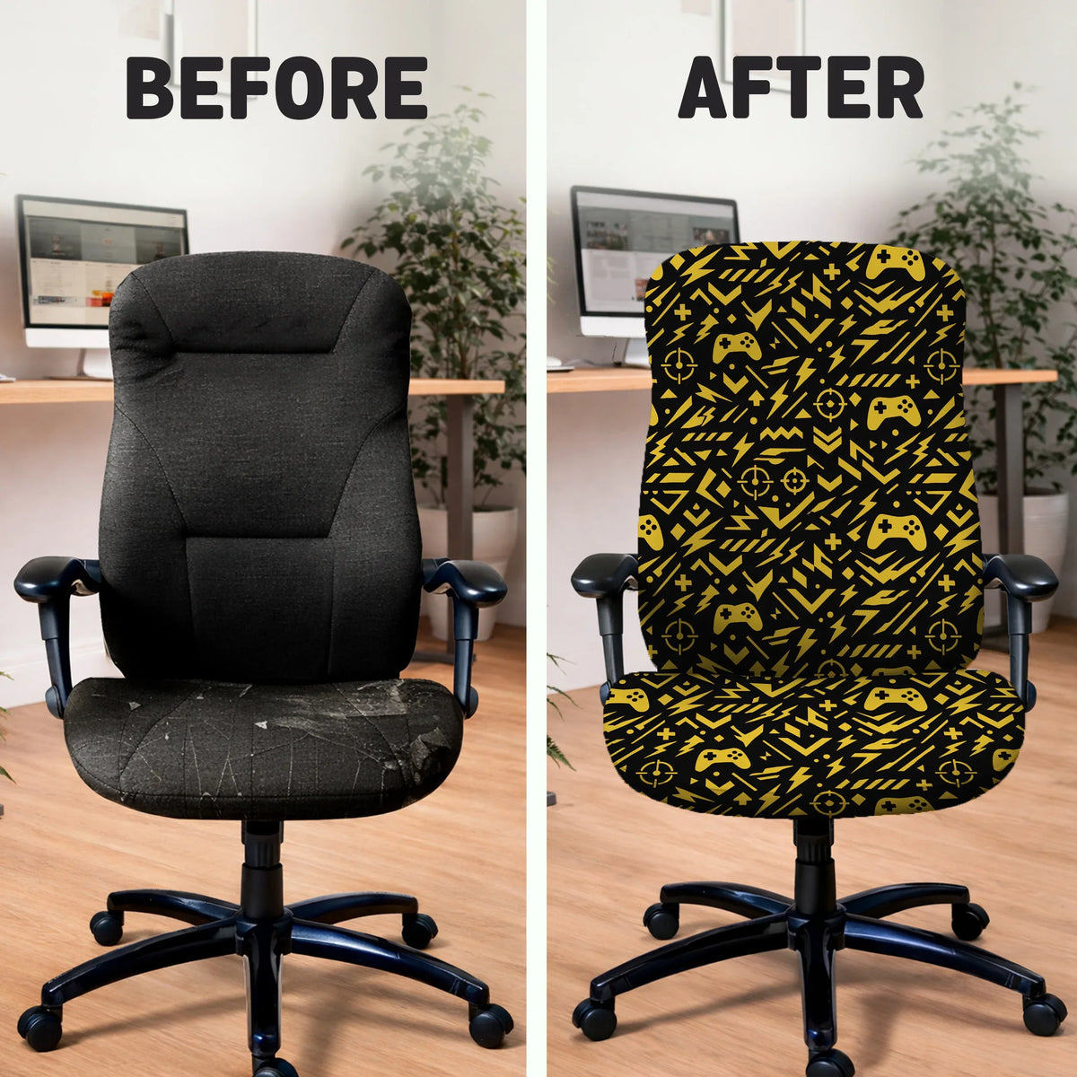 Black & Yellow Chair Cover - Deskneko