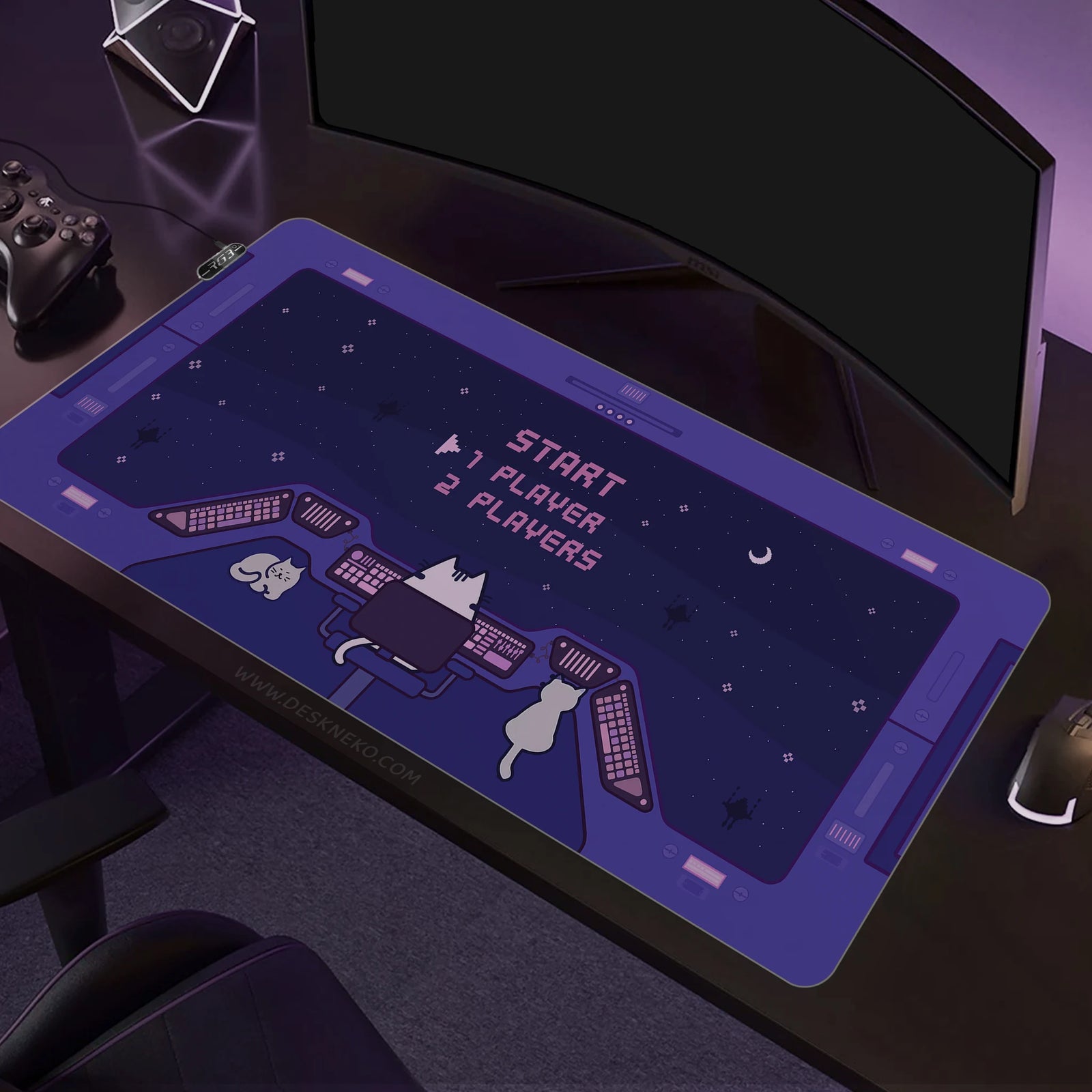DeskNeko RGB LED gaming desk mat with the lights off