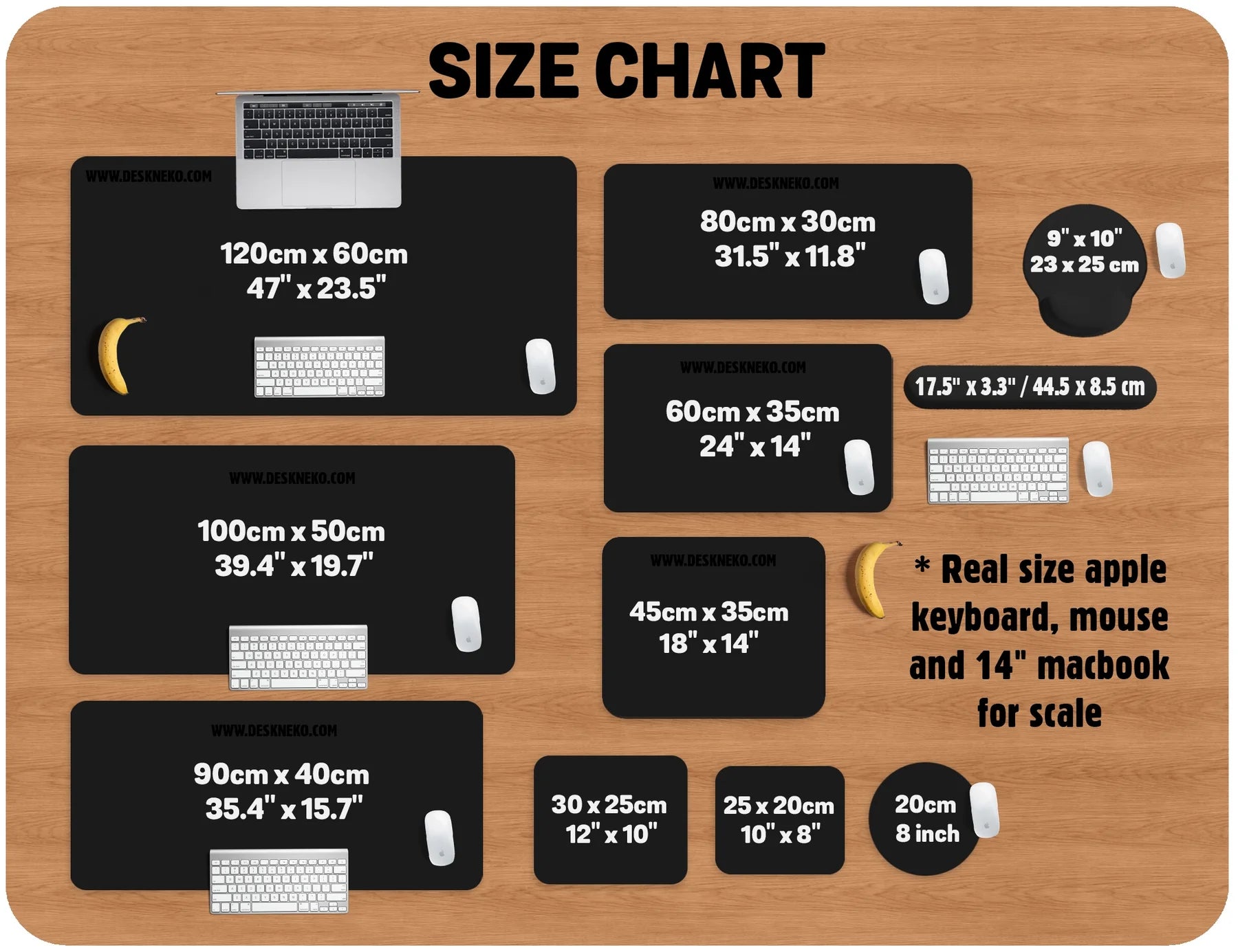 Desk mat and mousepad size comparison chart