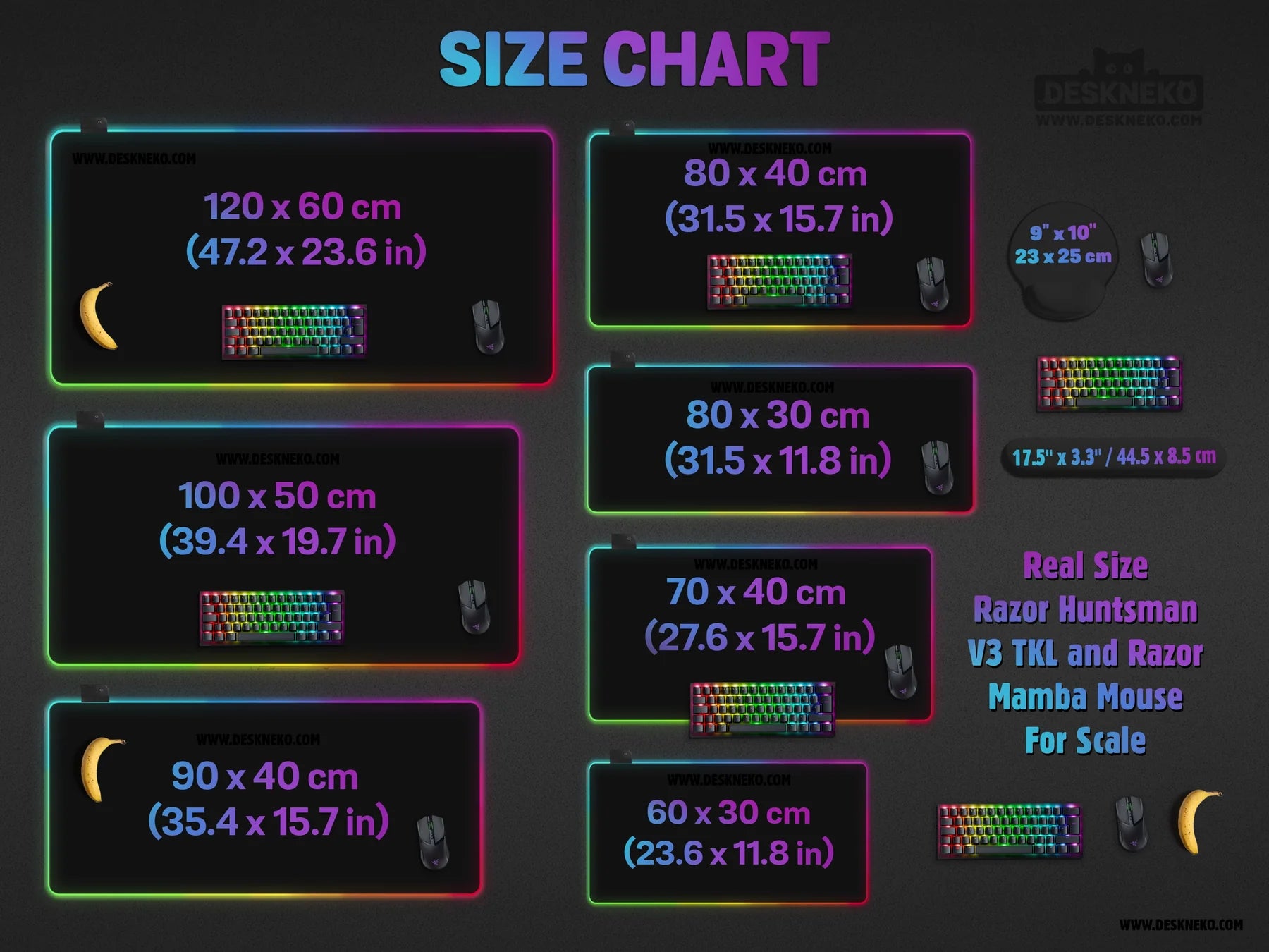 RGB LED desk mat size guide