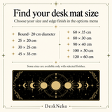 Moon Phases desk mat size choices in centimeters