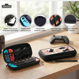 Switch case with black cats and cherry blossoms on a light pastel background.