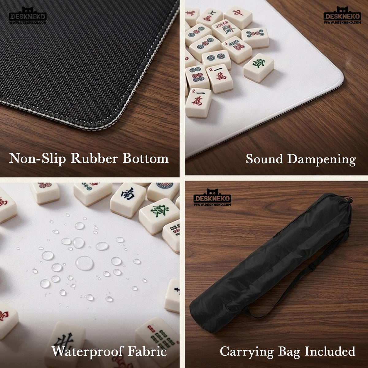 Blue mahjong table mat with a peacock and floral border, ivory center, lavender flowers, and scalloped edges.
