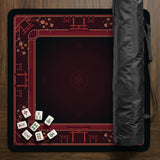Square burgundy mahjong mat with a cherry blossom floral border and a dark open center.
