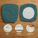 Solid teal chair cover shown as a fitted slipcover for a high back office or gaming chair, with multiple style options mentioned in the listing.
