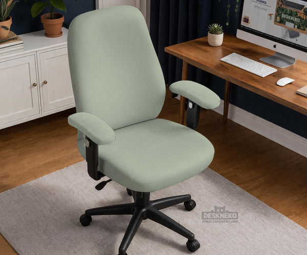 Sage green chair cover options shown for a high back gaming or office chair, including full chair cover, back and seat cover, seat-only cover, and armrest-only cover styles.