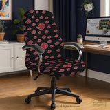 Black and red gaming chair cover with a red cloud pattern shown as multiple cover options, including full chair, back-and-seat, seat-only, and armrest-only styles.