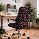 Black and red gaming chair cover with a red cloud pattern shown as multiple cover options, including full chair, back-and-seat, seat-only, and armrest-only styles.