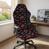 Black and red gaming chair cover with a red cloud pattern shown as multiple cover options, including full chair, back-and-seat, seat-only, and armrest-only styles.