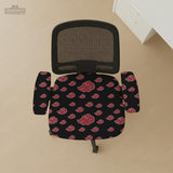 Black and red gaming chair cover with a red cloud pattern shown as multiple cover options, including full chair, back-and-seat, seat-only, and armrest-only styles.