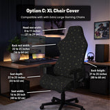 Desk chair cover in black with a small gold star pattern shown on a swivel chair.
