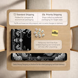 Square mahjong table mat with a black and silver dragon border, cloud details, and a scalloped edge.