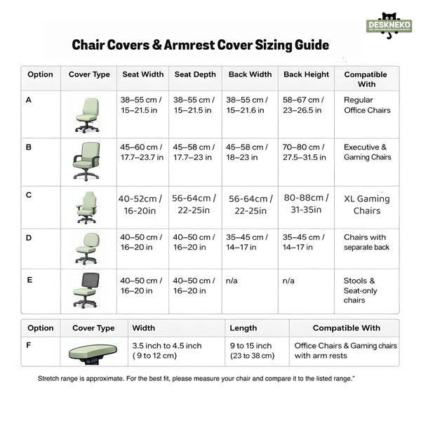 Sage green desk chair cover with a small floral and leaf print shown on an office chair.