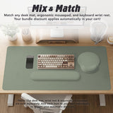 Green abstract botanical mouse pad with a rounded organic pattern and matching keyboard wrist rest option.