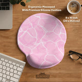 Soft pink desk mat with a kawaii cloud-marble pattern, white crackle lines, and small star accents.