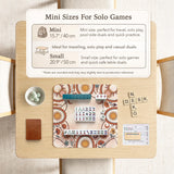 A square mahjong mat with a scalloped edge, sun and moon artwork, terracotta flowers, a soft cream background, and a decorative border around the play area.