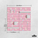 Pink pegboard panels with a kawaii bunny, cloud, moon, bow, and star pattern shown as a wall organizer set.