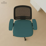 Solid teal chair cover shown as a fitted slipcover for a high back office or gaming chair, with multiple style options mentioned in the listing.