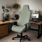 Sage green chair cover options shown for a high back gaming or office chair, including full chair cover, back and seat cover, seat-only cover, and armrest-only cover styles.