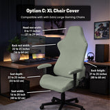 Sage green chair cover options shown for a high back gaming or office chair, including full chair cover, back and seat cover, seat-only cover, and armrest-only cover styles.