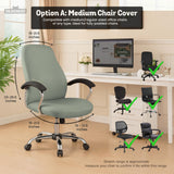 Sage green chair cover options shown for a high back gaming or office chair, including full chair cover, back and seat cover, seat-only cover, and armrest-only cover styles.